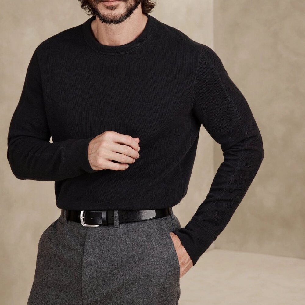 BANANA REPUBLIC Double Knit Crew Neck T-Shirt - BLACK #734159